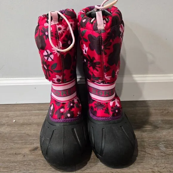 Sorel Winter Snow Boots Pink Purple Floral Print Big Girls Size 6 Womens 8