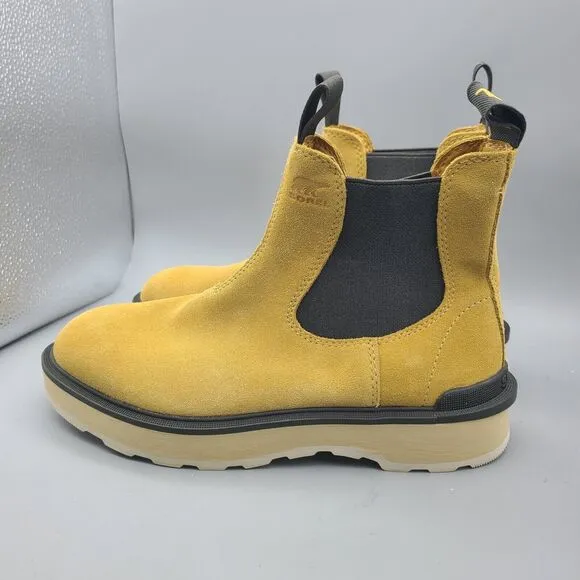 Sorel women boots Hi-Line Yellow Suede Chelsea Ankle Pull On Booties Sz 9.5 new