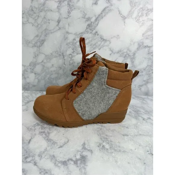 Sorel Women’s Boots sz 9.5 Ankle Wedge Evie Suede Lace Up NEW #K941
