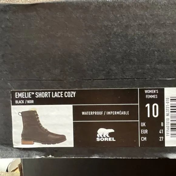 Sorel Women's Emelie Short Lace Cozy Waterproof Boots Black, Size 10 M