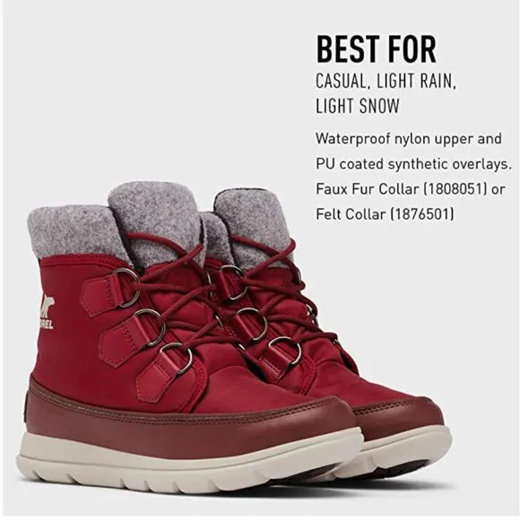 Sorel Women’s Explorer Carnival Boots - Red Dahlia Sz 9 Waterproof Winter Boot