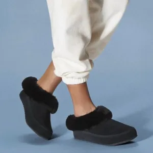 Sorel Women’s Go Coffee Run Slippers Black Suede Leather Fur Slip On Shoes Nwt