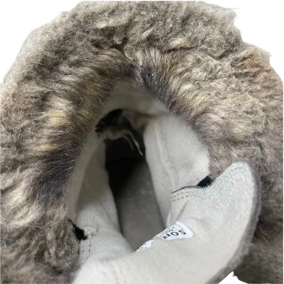 SOREL Women's Gray/Khaki Suede/Leather Explorer Joan Sneaker Boots Faux Fur 7.5