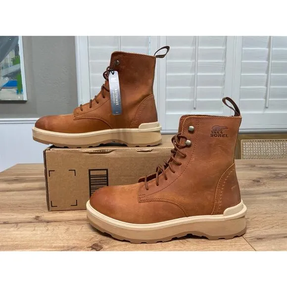 Sorel Women's Hi-Line Platform Combat Boot Scorch Tawny Buff Leather Size 8 NWT