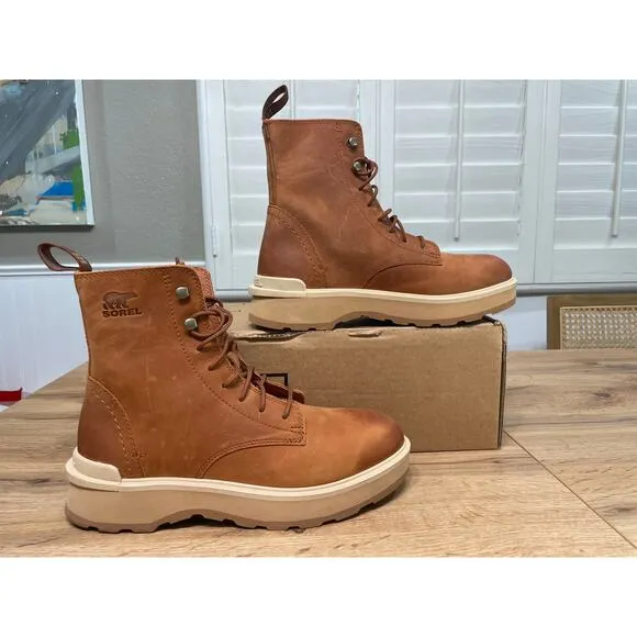 Sorel Women's Hi-Line Platform Combat Boot Scorch Tawny Buff Leather Size 8 NWT