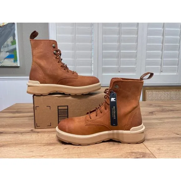 Sorel Women's Hi-Line Platform Combat Boot Scorch Tawny Buff Leather Size 8 NWT