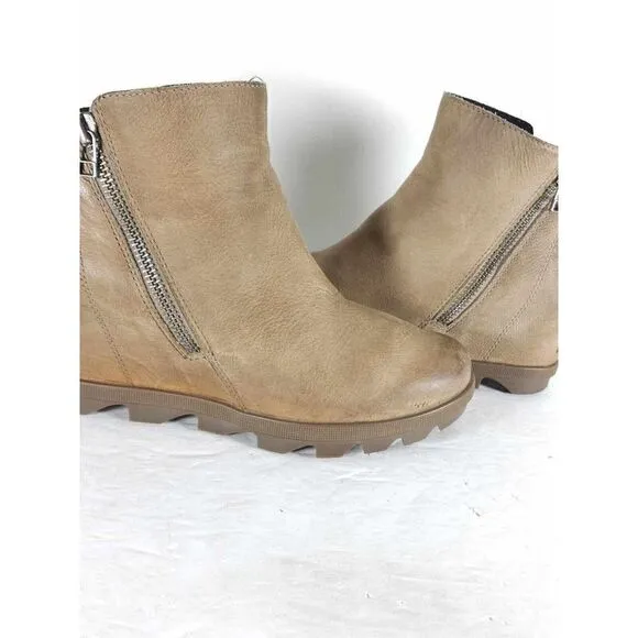 Sorel Women's Joan of ArcticII US8 Brown Leather Waterproof Side Zip Wedge Boots