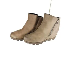 Sorel Women's Joan of ArcticII US8 Brown Leather Waterproof Side Zip Wedge Boots