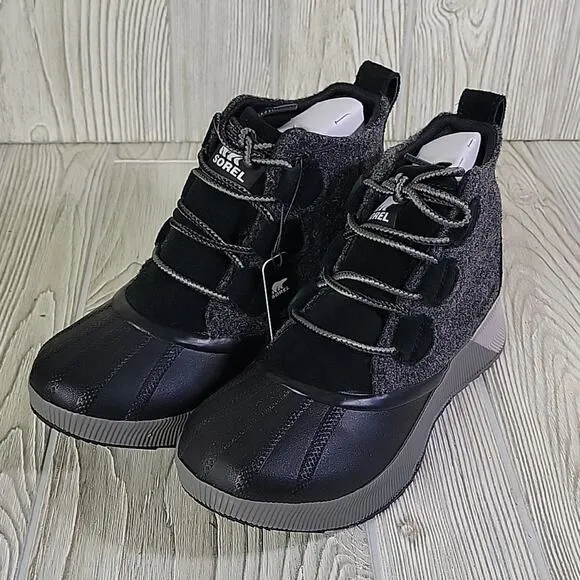 Sorel Womens Out N About III Classic Waterproof Boots Black Sea Salt Size 7 NEW