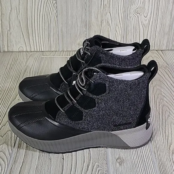 Sorel Womens Out N About III Classic Waterproof Boots Black Sea Salt Size 7 NEW