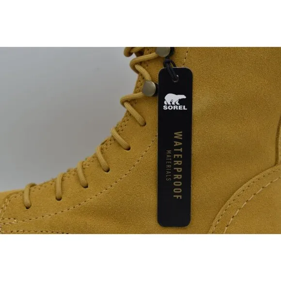 Sorel Womens Size 9 Hi-Line Geo Yellow Lace Waterproof Suede Combat Boots