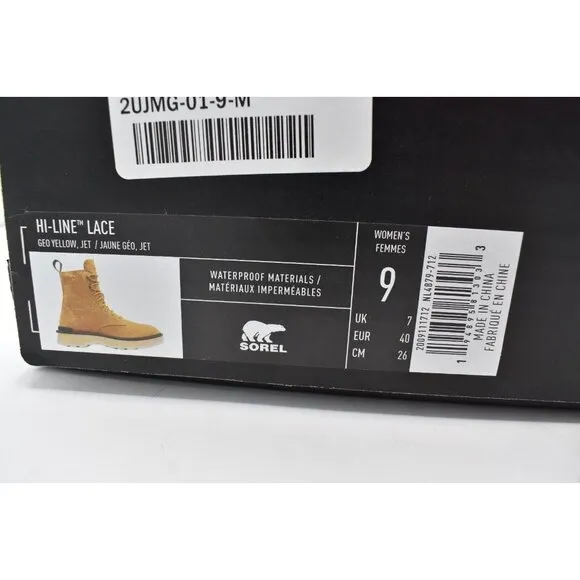 Sorel Womens Size 9 Hi-Line Geo Yellow Lace Waterproof Suede Combat Boots