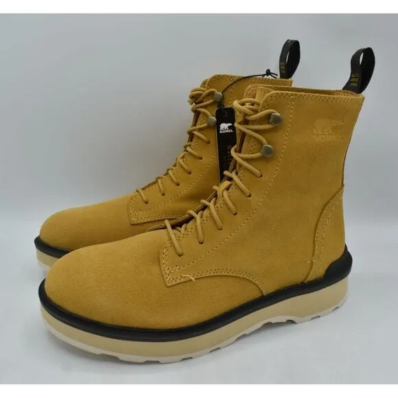 Sorel Womens Size 9 Hi-Line Geo Yellow Lace Waterproof Suede Combat Boots