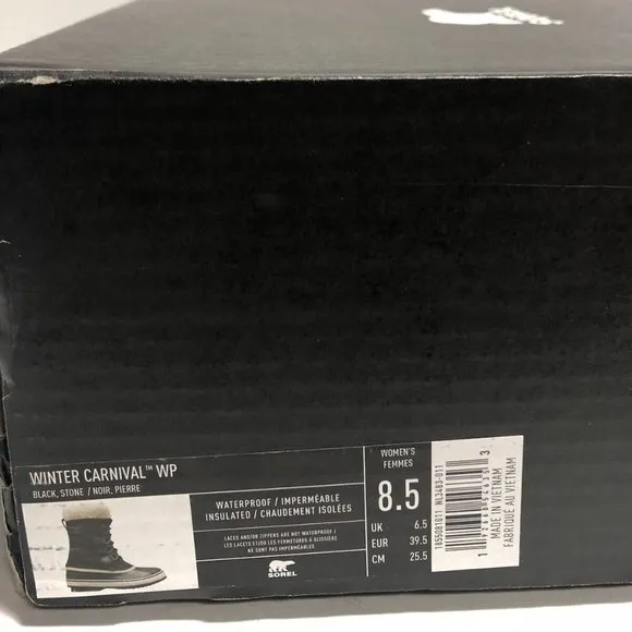 Sorel Women’s Winter Carnival, Black Waterproof Snow Boots, Size 8.5M