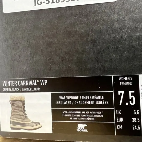 Sorel Women's Winter Carnival, Gray Waterproof Boots, Size 7.5 M