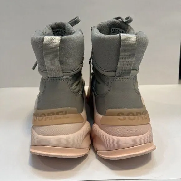 Sorel Womens Kinetic Sport Boots Size 9.5 Waterproof Dove Gray/Peach