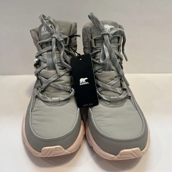 Sorel Womens Kinetic Sport Boots Size 9.5 Waterproof Dove Gray/Peach