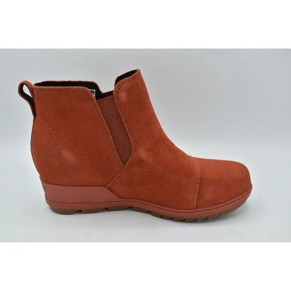 Sorel Womens Size 7.5 Evie Ankle Waterproof Warp Red Suede Pull On Boots Booties