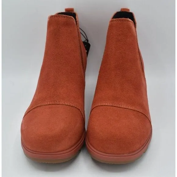 Sorel Womens Size 7.5 Evie Ankle Waterproof Warp Red Suede Pull On Boots Booties