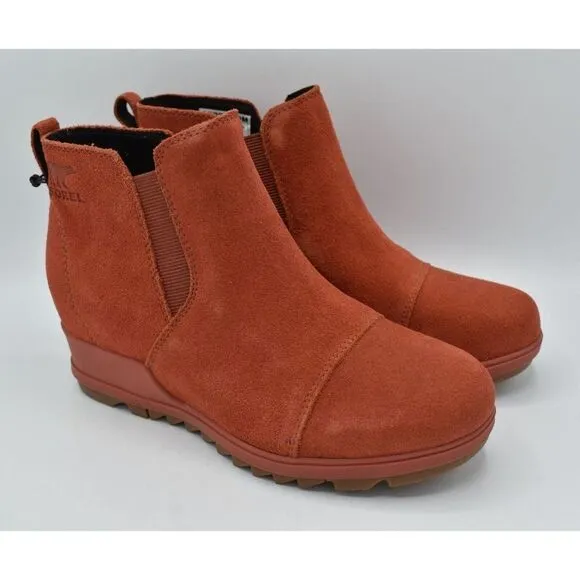 Sorel Womens Size 7.5 Evie Ankle Waterproof Warp Red Suede Pull On Boots Booties