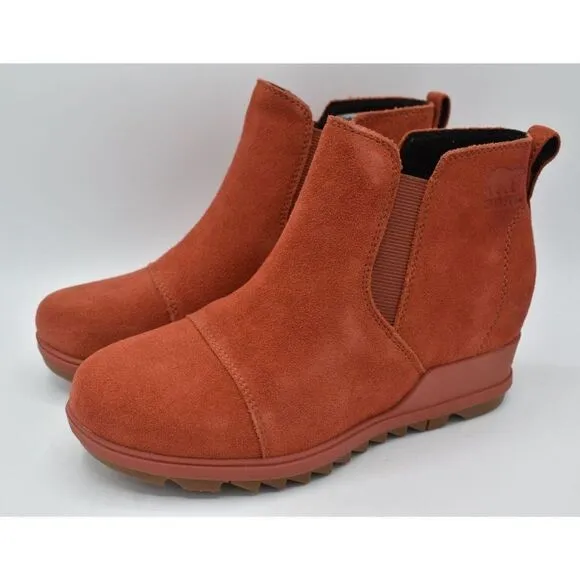 Sorel Womens Size 7.5 Evie Ankle Waterproof Warp Red Suede Pull On Boots Booties
