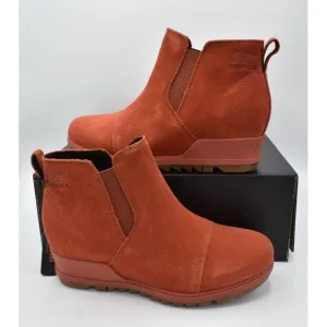 Sorel Womens Size 7.5 Evie Ankle Waterproof Warp Red Suede Pull On Boots Booties