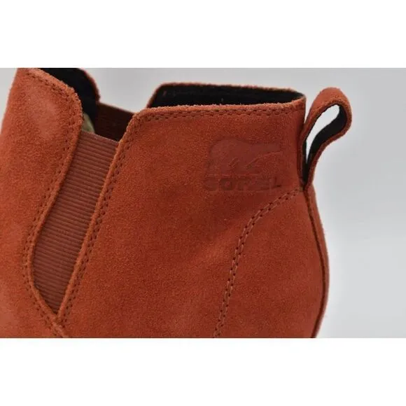 Sorel Womens Size 7.5 Evie Ankle Waterproof Warp Red Suede Pull On Boots Booties
