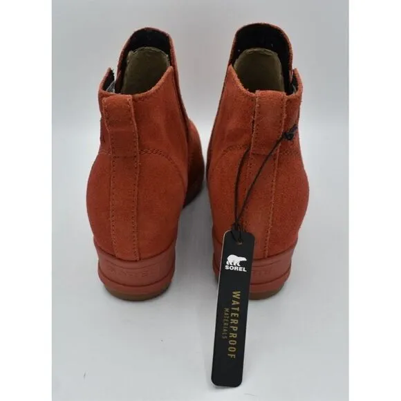 Sorel Womens Size 7.5 Evie Ankle Waterproof Warp Red Suede Pull On Boots Booties