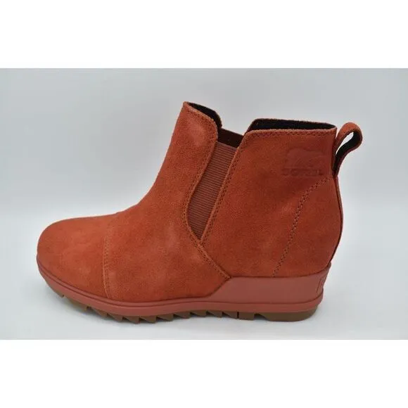 Sorel Womens Size 7.5 Evie Ankle Waterproof Warp Red Suede Pull On Boots Booties
