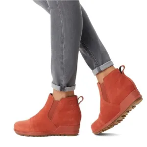 SOREL Evie Pull-On Bootie — Waterproof Suede Leather Wedge Ankle Booties