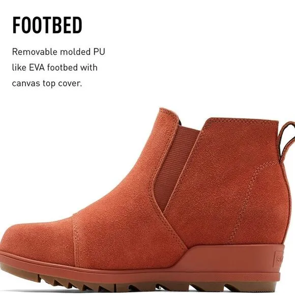 SOREL Evie Pull-On Bootie — Waterproof Suede Leather Wedge Ankle Booties