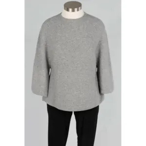 Sori Angela Merino Wool &amp; Cashmere Light Gray Boat Neck Tight Knit Sweater