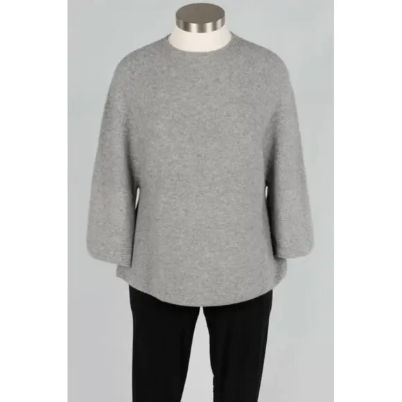 Sori Angela Merino Wool &amp; Cashmere Light Gray Boat Neck Tight Knit Sweater