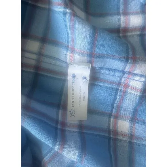 Southern Tide Mens MLS Headland Bay Front Plaid‎ Sport Shirt - Boat Blue/Size M