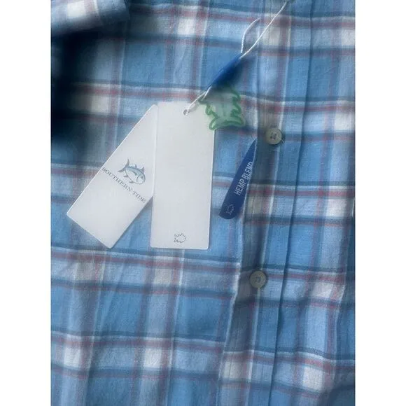 Southern Tide Mens MLS Headland Bay Front Plaid‎ Sport Shirt - Boat Blue/Size M