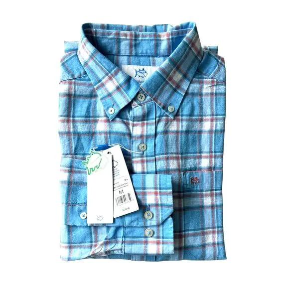 Southern Tide Mens MLS Headland Bay Front Plaid‎ Sport Shirt - Boat Blue/Size M