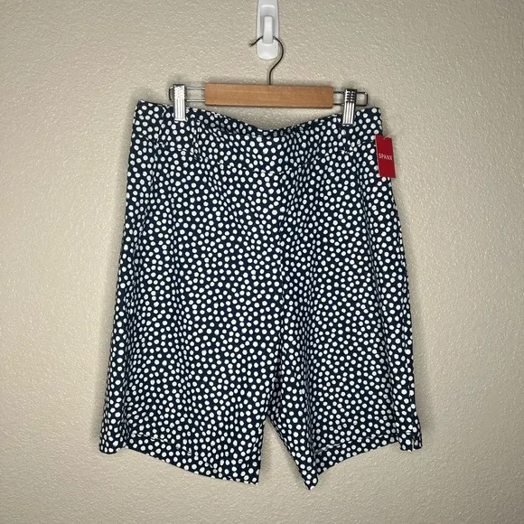 Spanx Navy Pointed Dot Sunshine Shorts 10 Bermuda