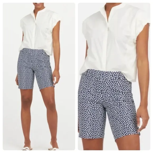 Spanx Navy Pointed Dot Sunshine Shorts 10 Bermuda