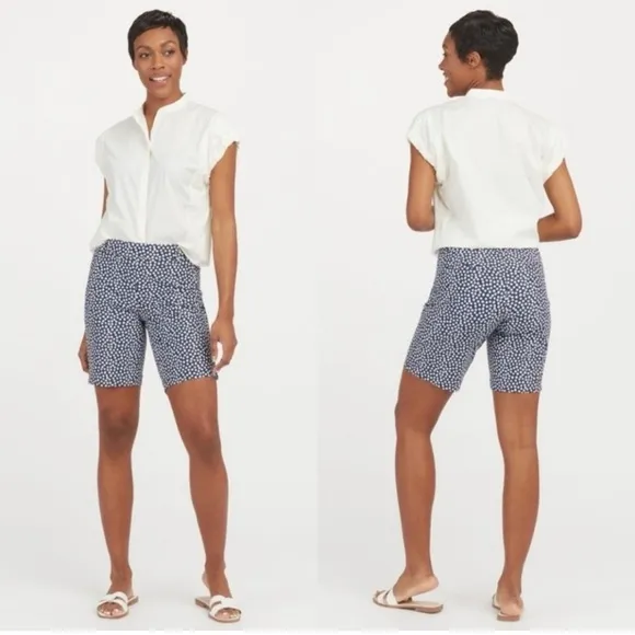 SPANX Sunshine 10&quot; Bermuda Shorts In Navy Polka Dot | 2X NWT
