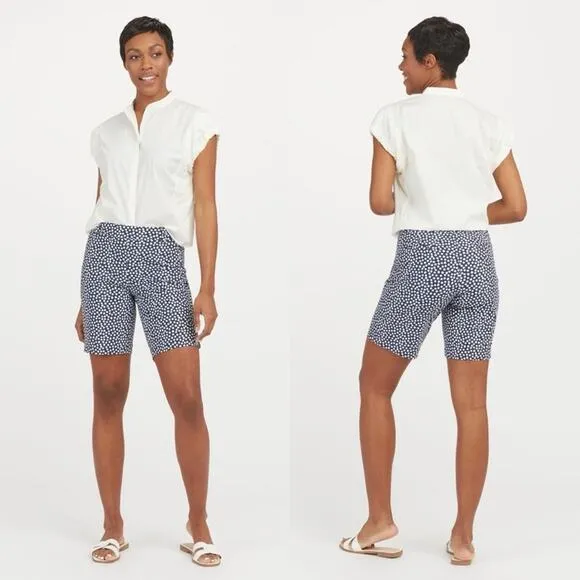 Spanx Sunshine Shorts, 10&quot; Navy Printed Dot XS  NWT