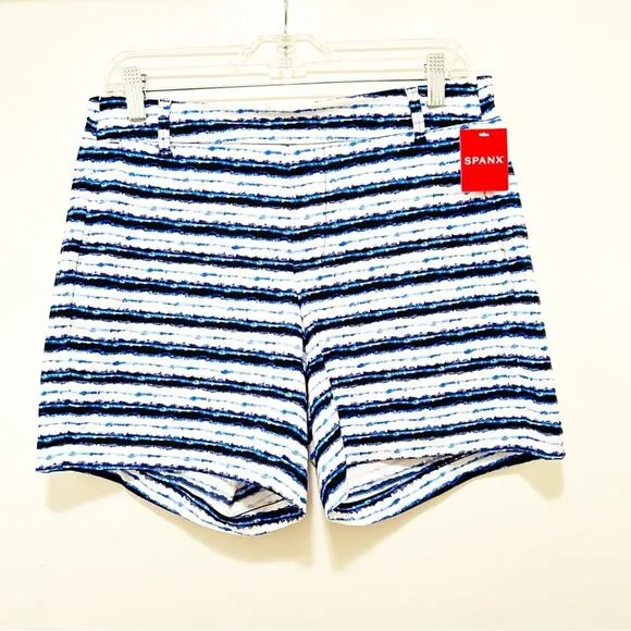 Spanx Sunshine Shorts, 6&quot; Blue Painted Stripe Small NWT