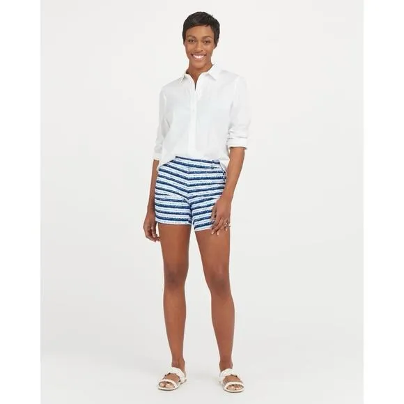 Spanx Sunshine Shorts, 6&quot; Blue Painted Stripe Small NWT