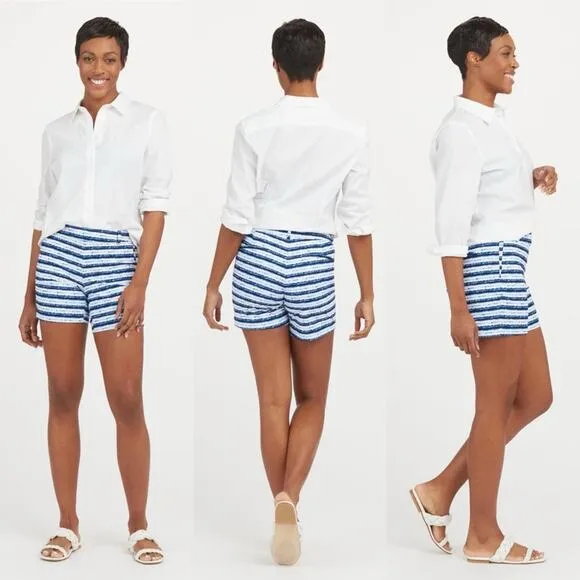 Spanx Sunshine Shorts, 6&quot; Blue Painted Stripe Small NWT