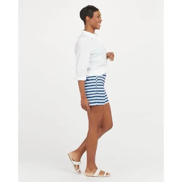 Spanx Sunshine Shorts, 6&quot; Blue Painted Stripe Small NWT