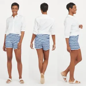 Spanx Sunshine Shorts, 6&quot; Blue Painted Stripe Small NWT