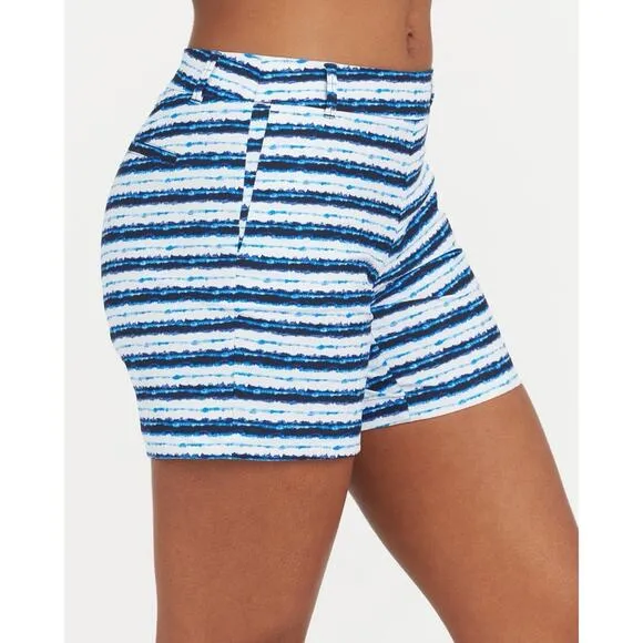 Spanx Sunshine Shorts, 6&quot; Blue Painted Stripe Small NWT