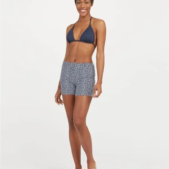 Spanx Sunshine Shorts, 6&quot; Navy Printed Dot XS NWT