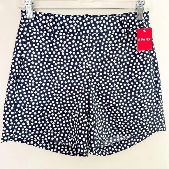 Spanx Sunshine Shorts, 6&quot; Navy Printed Dot XS NWT