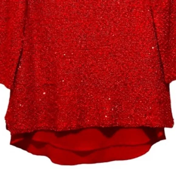 Sparkling Sequins Red Blouse Shimmer Knit Sweater Lightweight Chiffon Size Small