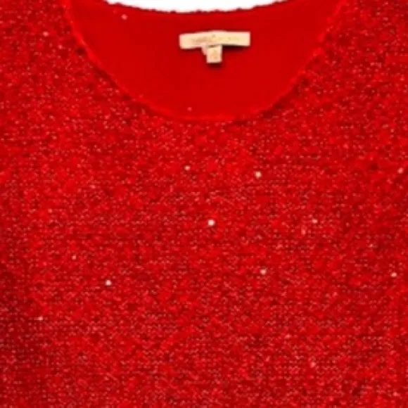 Sparkling Sequins Red Blouse Shimmer Knit Sweater Lightweight Chiffon Size Small